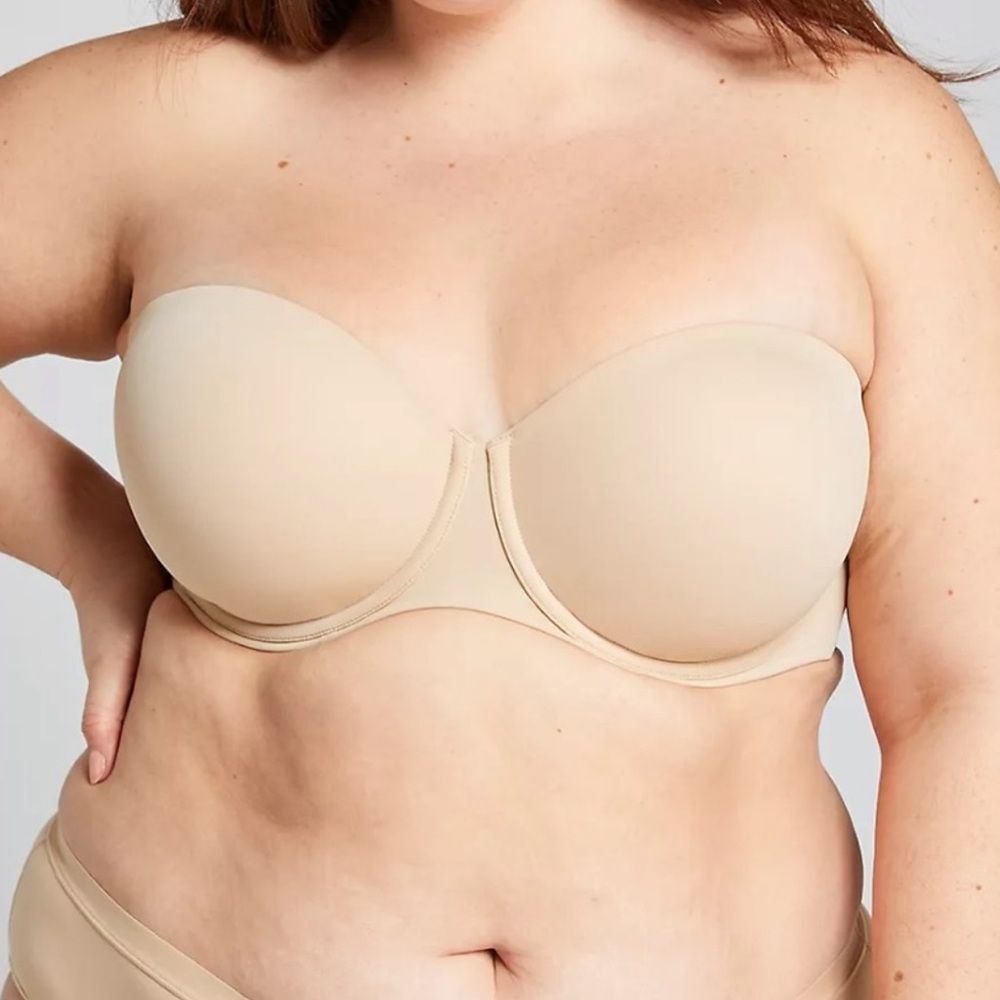 NWT Cacique Lightly Lined Multi-Way Strapless Bra Clear Straps Nude Size 42DD